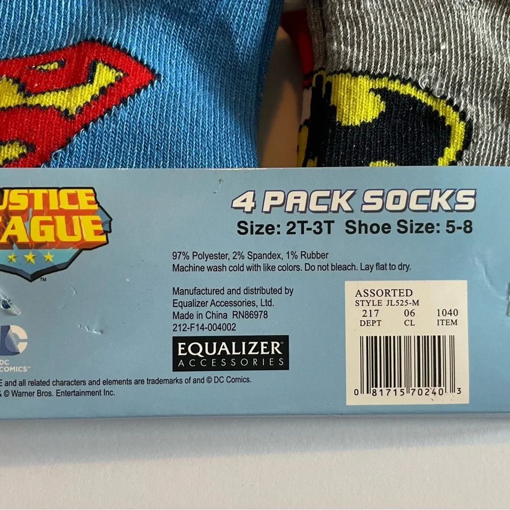 Justice League 4 Pack of Socks 2T-3T NWT